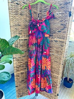 Farm Rio Macaw Parrot Midi Dress Size XS